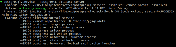 PostgreSQL service running